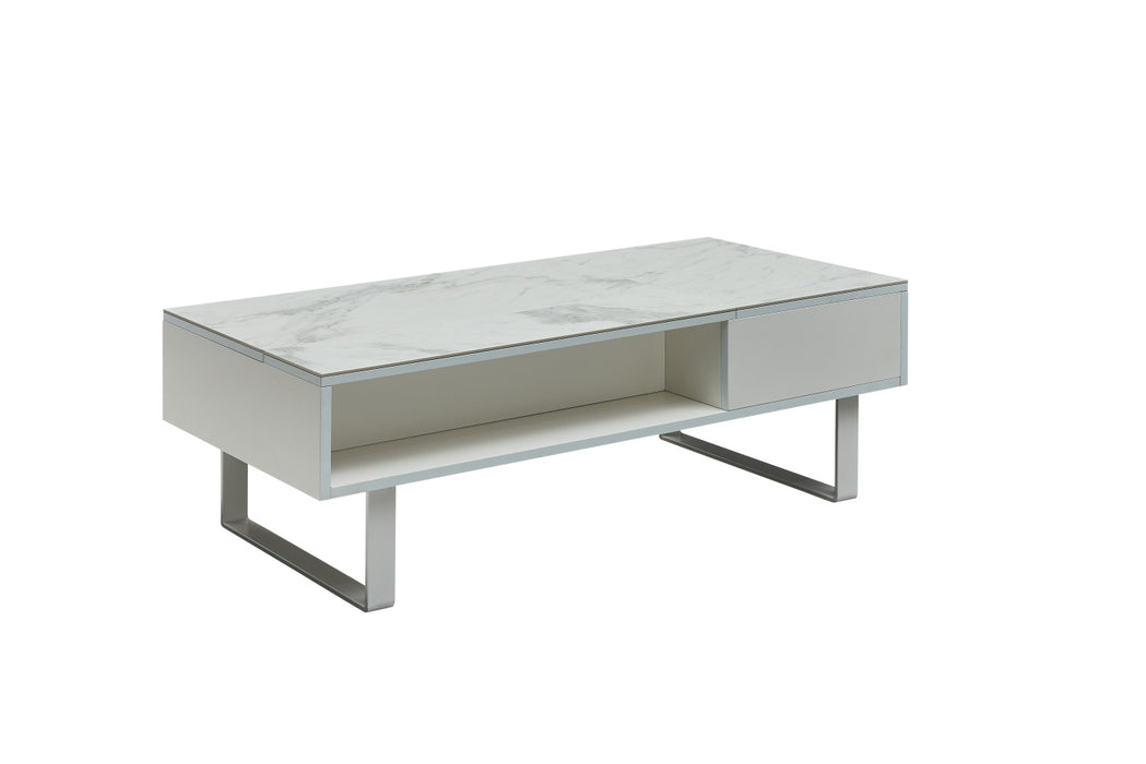 ESF Furniture - 1388 Coffee Table w/ Storage in White - 1388COFFEETABLEWHITE