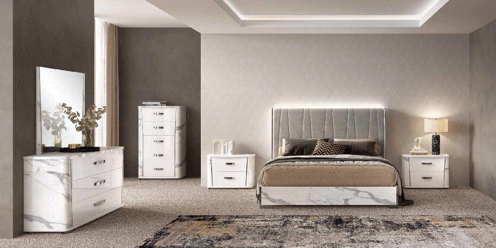ESF Furniture - Anna 5 Piece King Bedroom Set in White-Grey - ANNASTATUSKS-5SET