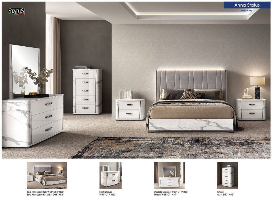ESF Furniture - Anna 5 Piece King Bedroom Set in White-Grey - ANNASTATUSKS-5SET