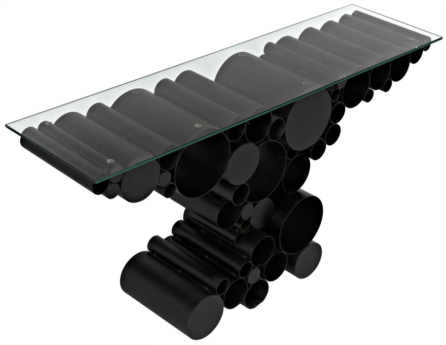 NOIR Furniture - Paradox Console, Black Metal with Glass Top - GCON371MTB
