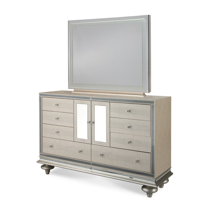 AICO Furniture - Hollywood Swank 7 Piece Queen Platform Bedroom Set in Creamy Pearl - 03000NQNUP3-14-7SET