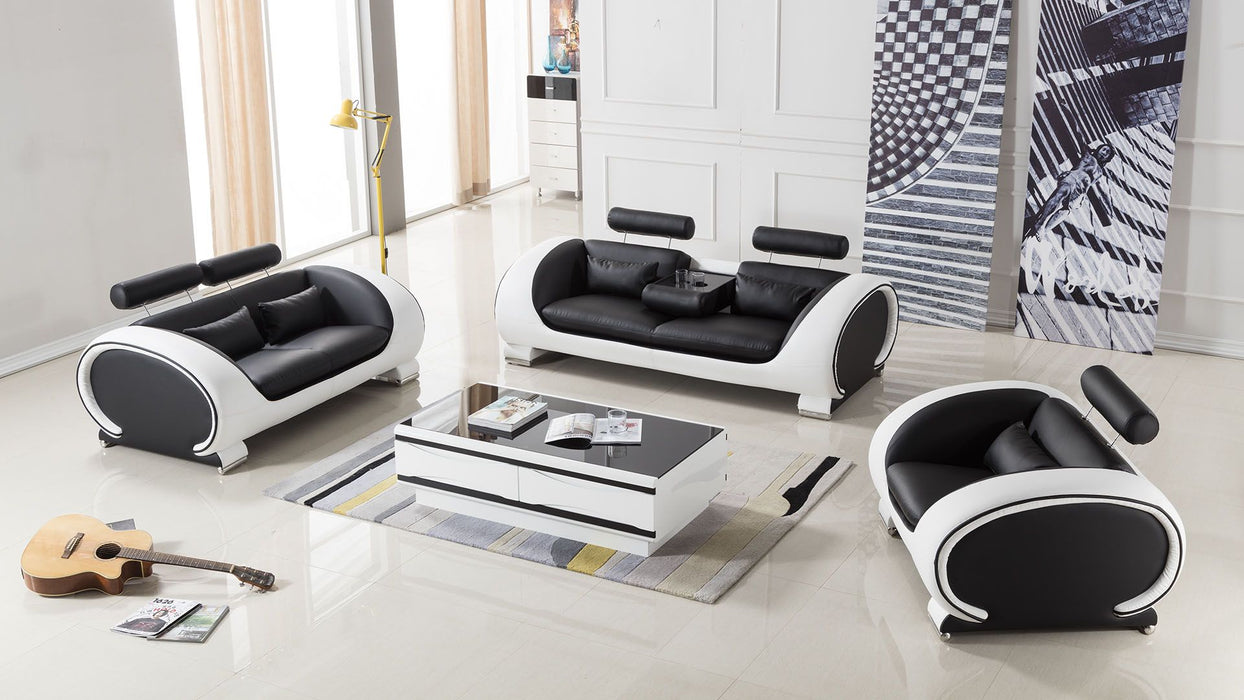 American Eagle Furniture - AE-D802 Black and White Faux Leather Sofa - AE-D802-BK.W-SF