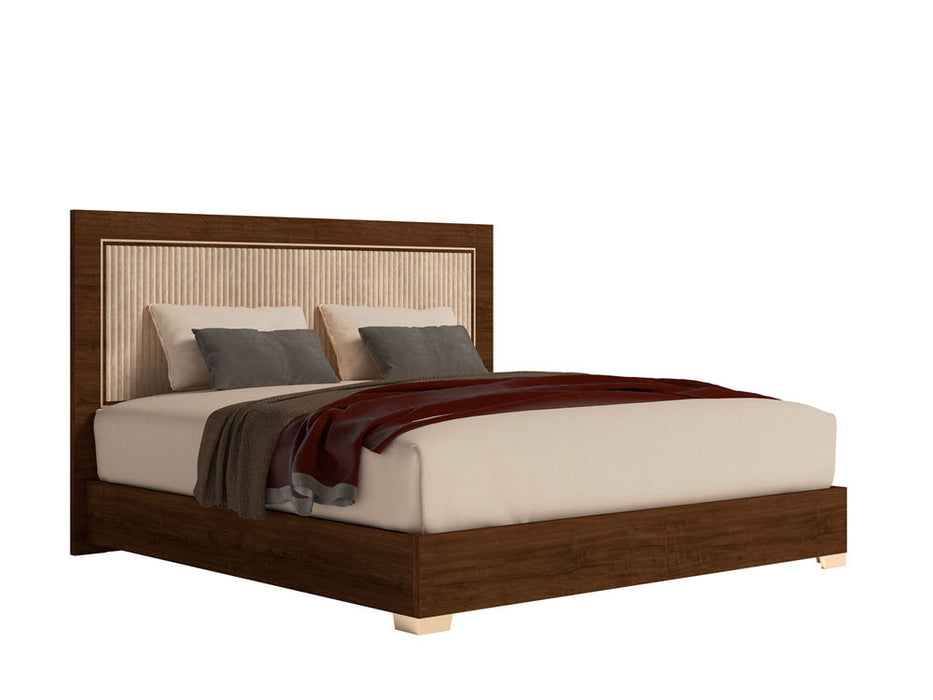 ESF Furniture - Eva Upholstered King Size Bed in Rich Tobacco Walnut - EVAKSBED