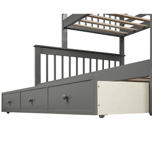 GFD Home - Stairway Twin-Over-Full Bunk Bed with Drawer, Storage and Guard Rail for Bedroom, Dorm, for Adults, Gray - LP000219AAE