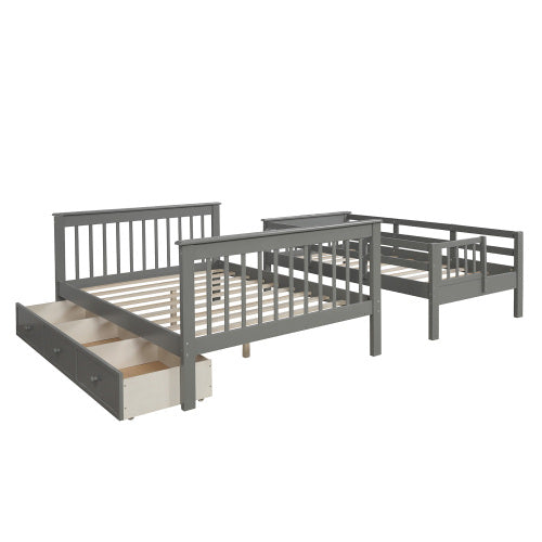 GFD Home - Stairway Twin-Over-Full Bunk Bed with Drawer, Storage and Guard Rail for Bedroom, Dorm, for Adults, Gray - LP000219AAE