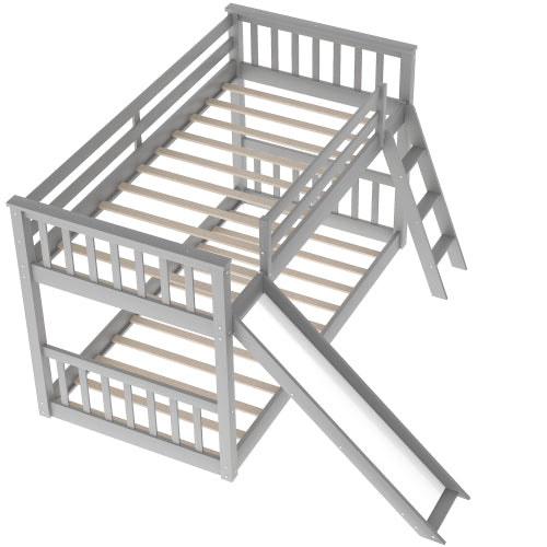 GFD Home - Twin Over Twin Bunk Bed with Slide and Ladder, Gray - SM000213AAE