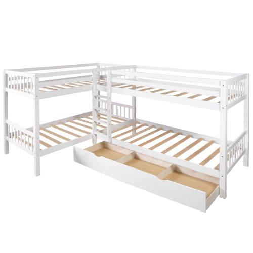 GFD Home - Twin L-Shaped Bunk bed with Drawers-White - LP000038AAK