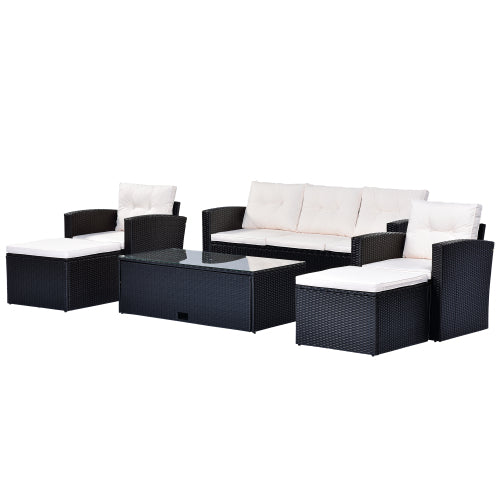 GFD Home - 6-piece All-Weather Wicker PE rattan Patio Outdoor Dining Conversation Sectional Set in Beige - FG201201AAA