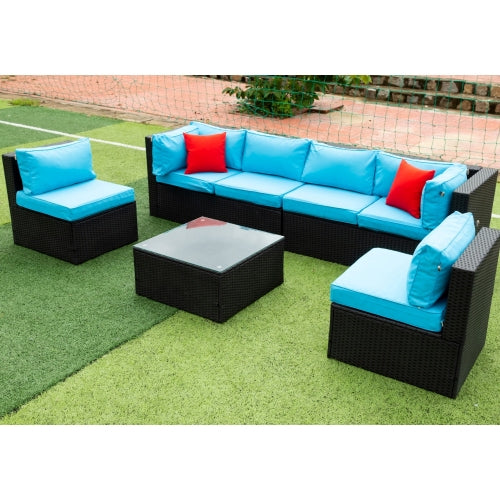 GFD Home - 5 Pieces PE Rattan sectional Outdoor Furniture Cushioned U Sofa set with 2 Pillow - W329S00034