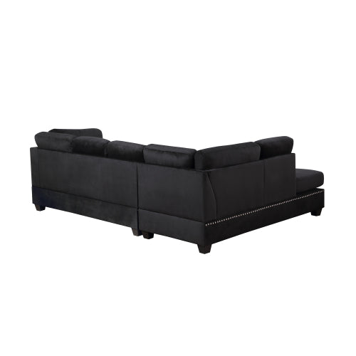 GFD Home - Reversible Sectional Sofa Space Saving with Storage Ottoman Rivet Ornament L-shape Couch in Black - SG000406AAA