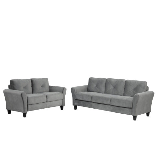 GFD Home - 2 Pieces Tufted Upholstered Loveseat & Couch Sofa Track Arm Classic Mid-century Modern Sofa Set - W693S00001