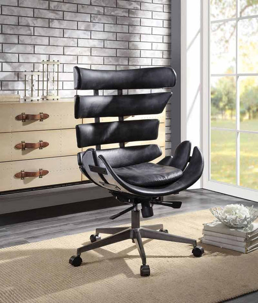 Acme Furniture - Megan Vintage Black Top Grain Leather & Aluminum Office Chair - 92552
