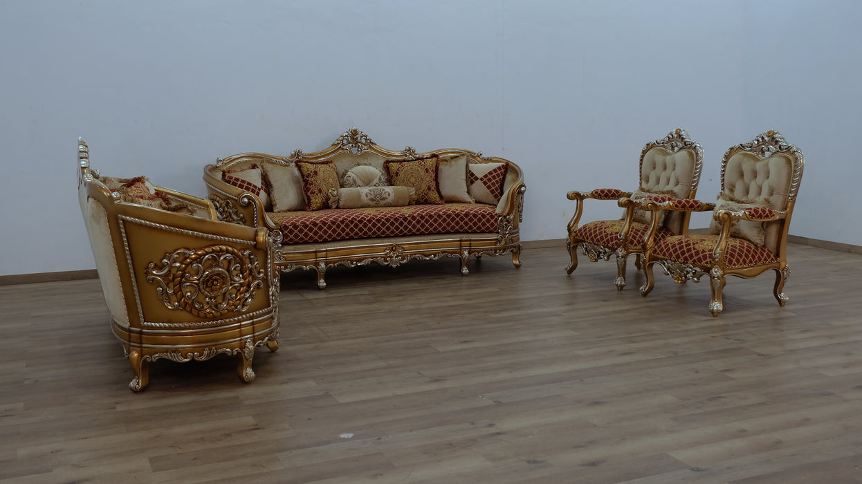 European Furniture - Saint Germain 4 Piece Luxury Living Room Set in Red Gold & Antique Silver - 35554-SL2C