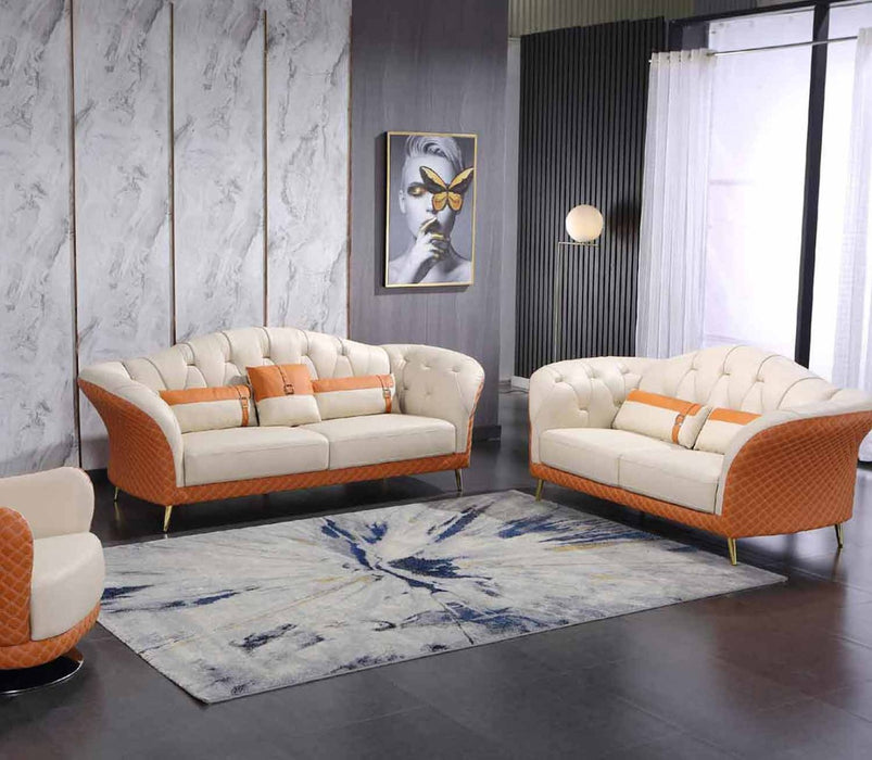 European Furniture - Amalia Loveseat in White-Orange - 28040-L