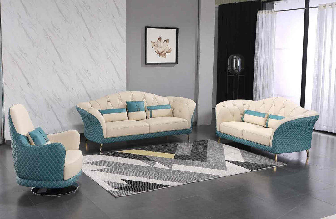 European Furniture - Amalia 2 Piece Living Room Set in White-Blue - 28042-2SET