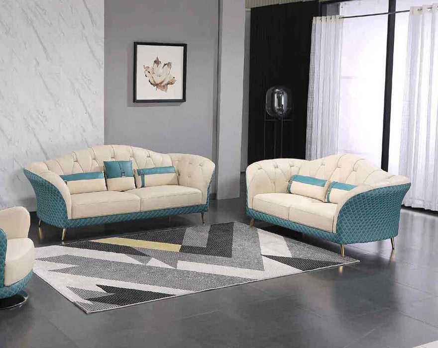 European Furniture - Amalia Loveseat in White-Blue - 28042-L