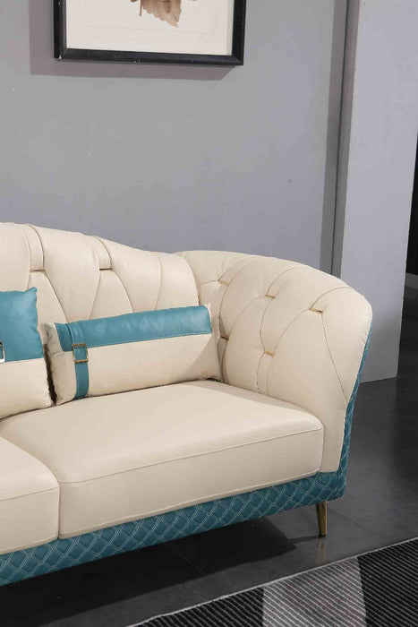 European Furniture - Amalia Loveseat in White-Blue - 28042-L