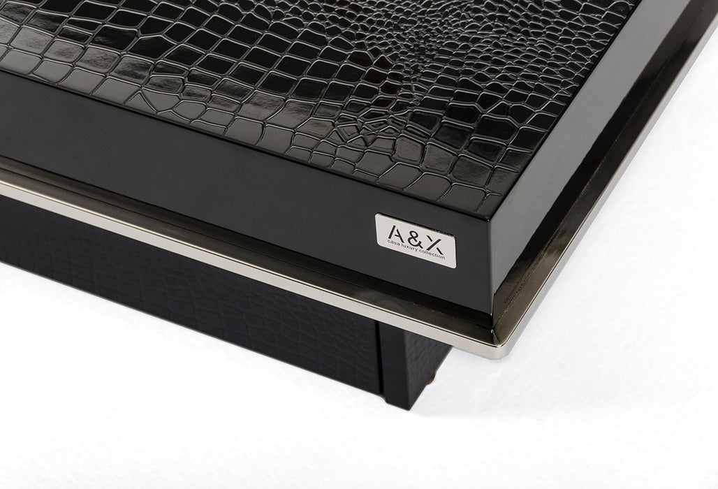 Vig Furniture - A&X Horizon - Modern Crocodile Black Coffee Table with Pull Out Squares - AK856-120A - VGUNAK856-120C-BLK