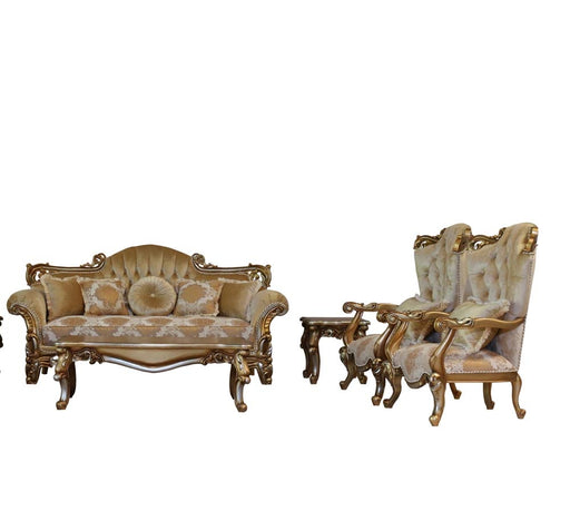 European Furniture - Alexsandra 2 Piece Luxury Sofa Set in Golden Brown with Antique Silver - 43553-SC