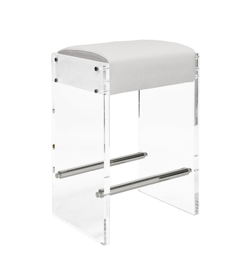 Worlds Away - Indy Acrylic Panel Counter Stool With Nickel Accents & White Vinyl Cushion - INDY NWH
