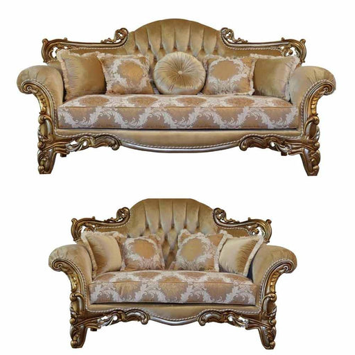 European Furniture - Alexsandra 2 Piece Luxury Sofa Set in Golden Brown with Antique Silver - 43553-SL