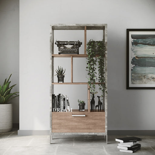 Vig Furniture - Nova Domus Boston Modern Brown Oak & Faux Concrete Bookcase - VGANBOSTON-BC