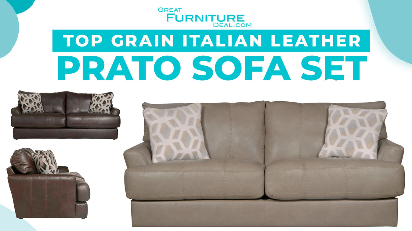 Best Italian Leather Deep Seat Sofa Set - Prato Sofa Collection in Gray & Brown by Jackson Furniture