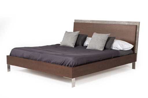 VIG Furniture - Nova Domus Conner Modern Dark Walnut & Faux Concrete King Bed - VGAN-CONNER-BED-DK-EK - GreatFurnitureDeal