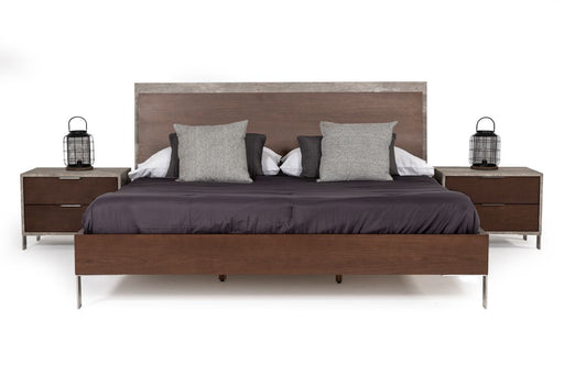VIG Furniture - Nova Domus Conner Modern Dark Walnut & Faux Concrete King Bed - VGAN-CONNER-BED-DK-EK - GreatFurnitureDeal