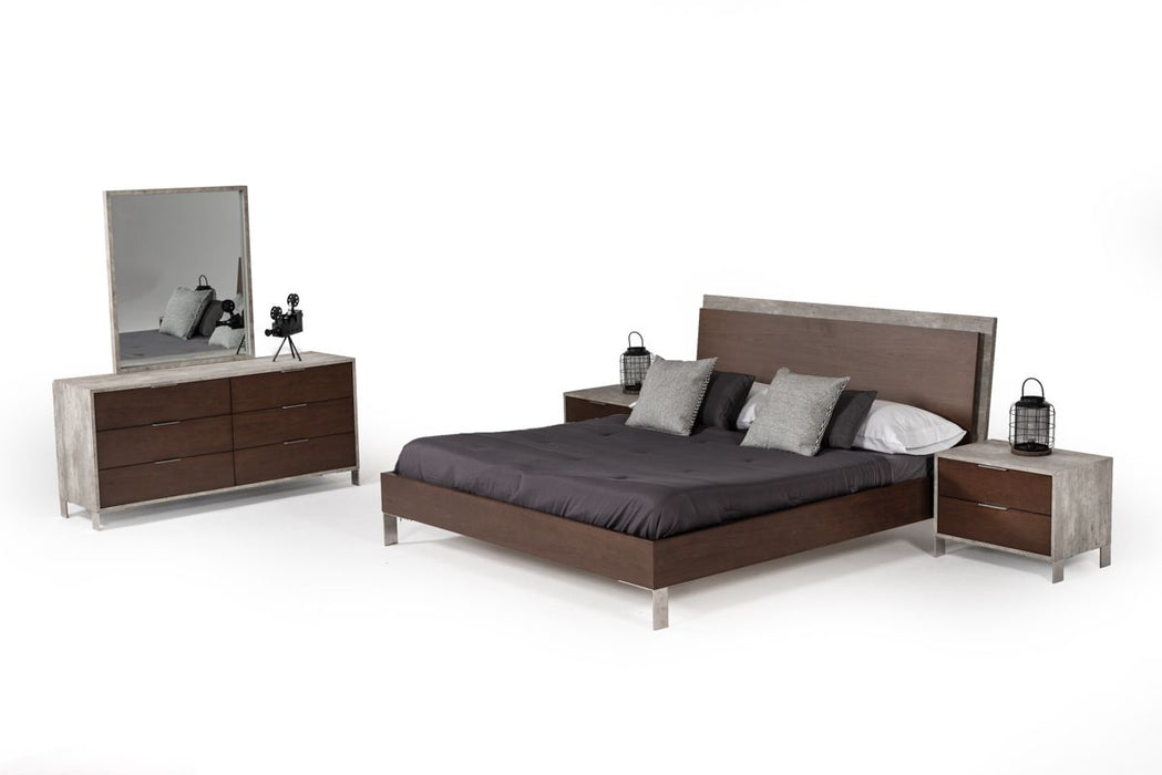 VIG Furniture - Nova Domus Conner Modern Dark Walnut & Faux Concrete Queen Bed - VGAN-CONNER-BED-DK-Q - GreatFurnitureDeal