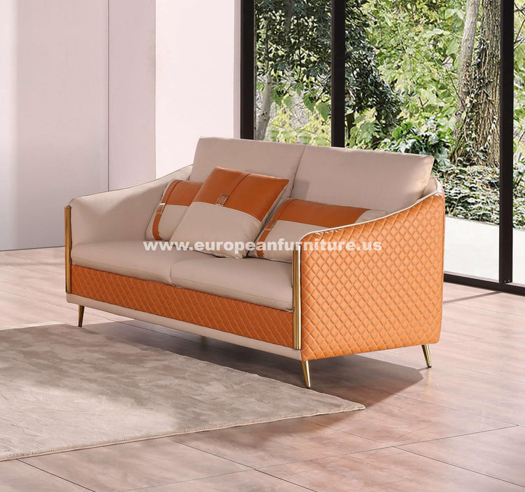 European Furniture - Icaro Loveseat White-Orange Italian Leather - EF-64455-L