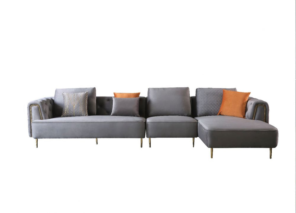 American Eagle Furniture - AE-LD831L 3 Piece Gray Velvet Left Side Sitting Sectional - AE-LD831L-GR