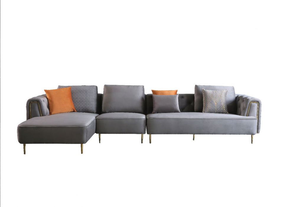 American Eagle Furniture - AE-LD831R 3 Piece Gray Velvet Right Side Sitting Sectional - AE-LD831R-GR