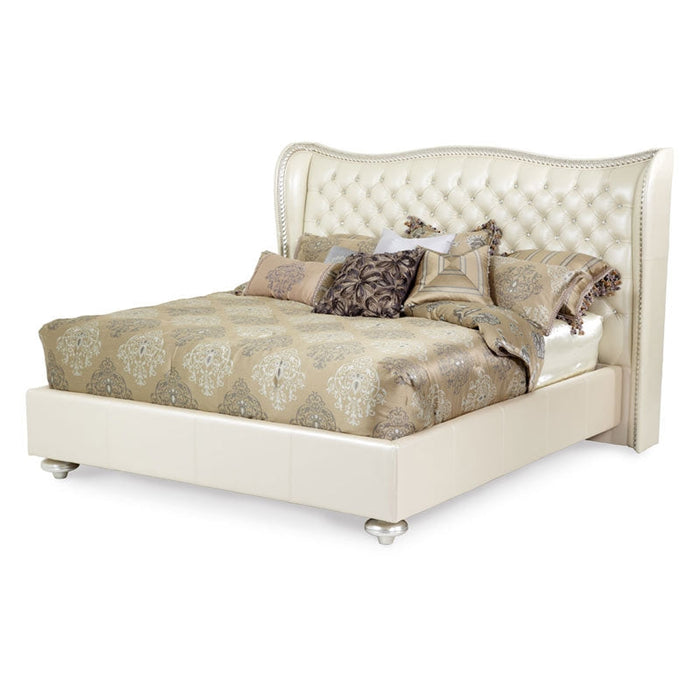 AICO Furniture - Hollywood Swank 6 Piece Queen Platform Bedroom Set in Creamy Pearl - 03000NQNUP3-14-6SET - GreatFurnitureDeal