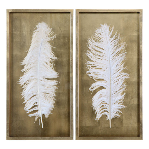 Uttermost - White Feathers Gold Shadow Box S/2 - 04057 - GreatFurnitureDeal
