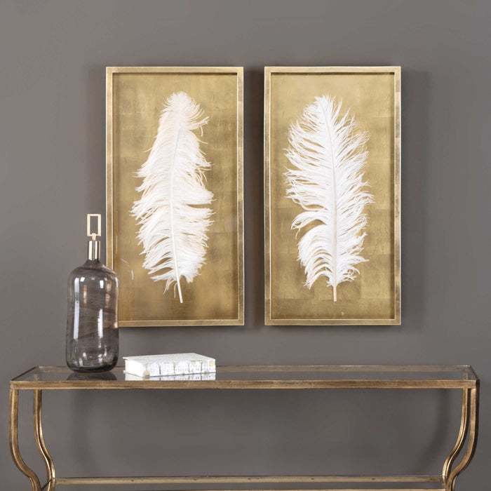 Uttermost - White Feathers Gold Shadow Box S/2 - 04057