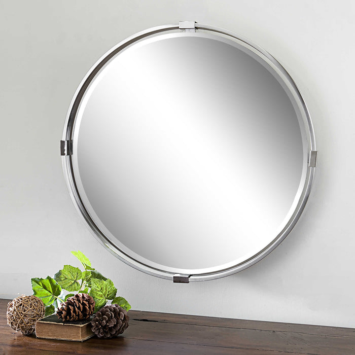 Uttermost - Tazlina Brushed Nickel Round Mirror - 09109 - GreatFurnitureDeal