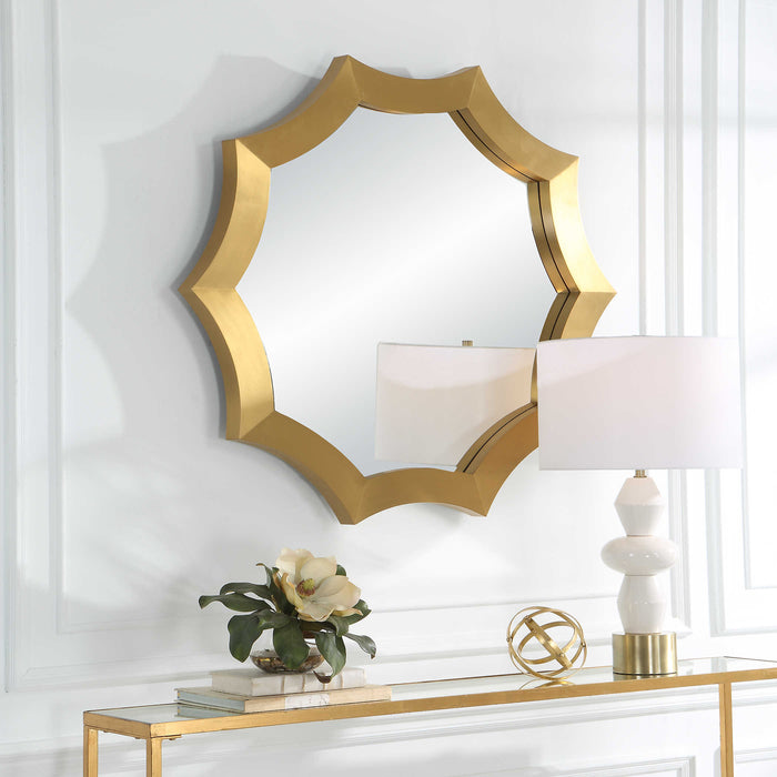 Uttermost - Flare Brushed Brass Round Mirror - 09906 - GreatFurnitureDeal