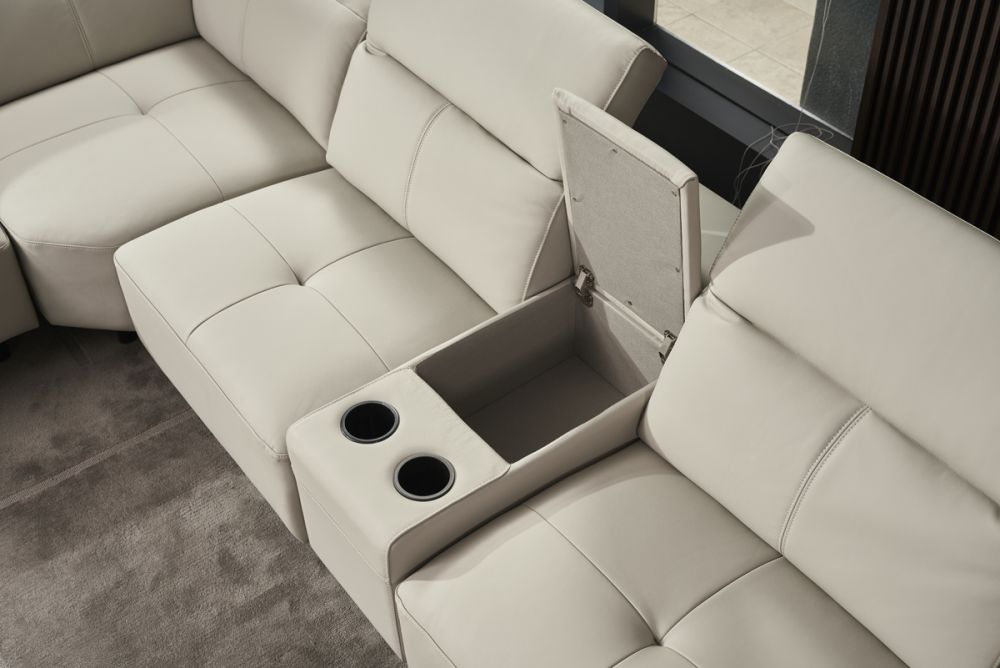 American Eagle Furniture - EK-L095 Light Gray Italian Leather 5-piece Sectional - EK-L095M-LG-SC