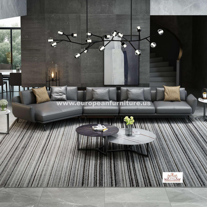 European Furniture - Galaxy Sectional Grey Italian Leather - EF-54435L-3LHC