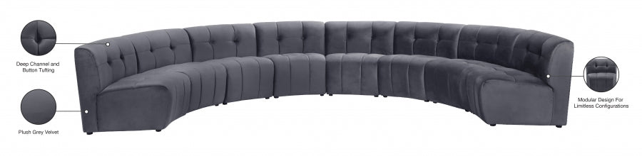 Meridian Furniture - Limitless 174.5" Velvet Upholstered 8 Piece Modular Sectional - 645Grey-8PC - GreatFurnitureDeal