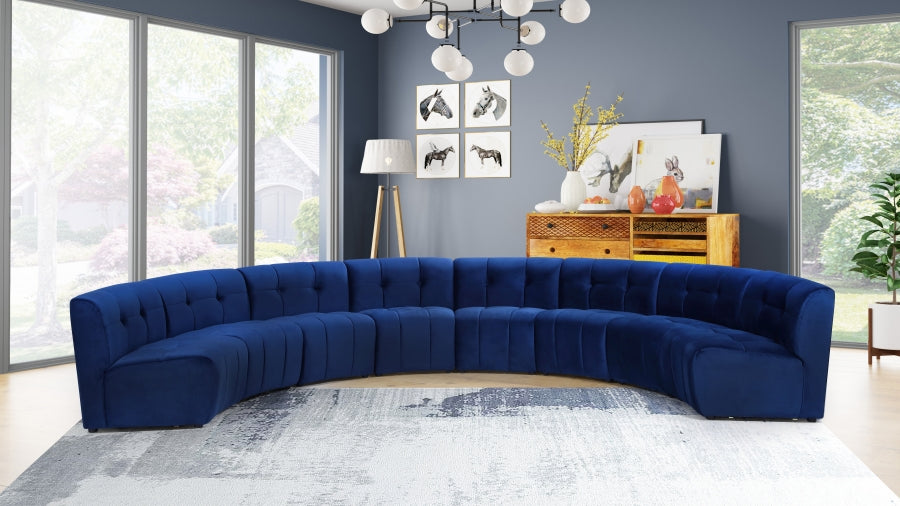 Meridian Furniture - Limitless 174.5" Velvet Upholstered 8 Piece Modular Sectional - 645Navy-8PC - GreatFurnitureDeal