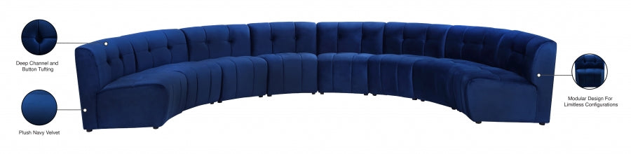 Meridian Furniture - Limitless 174.5" Velvet Upholstered 8 Piece Modular Sectional - 645Navy-8PC - GreatFurnitureDeal