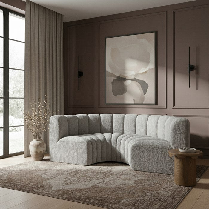 Meridian Furniture - Arc 88" Grey Boucle Fabric Upholstered 4pc. Sectional - 102Grey-S4C - GreatFurnitureDeal