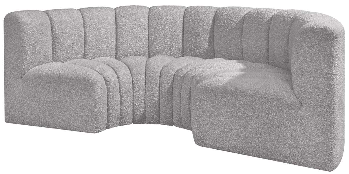 Meridian Furniture - Arc 88" Grey Boucle Fabric Upholstered 4pc. Sectional - 102Grey-S4C - GreatFurnitureDeal