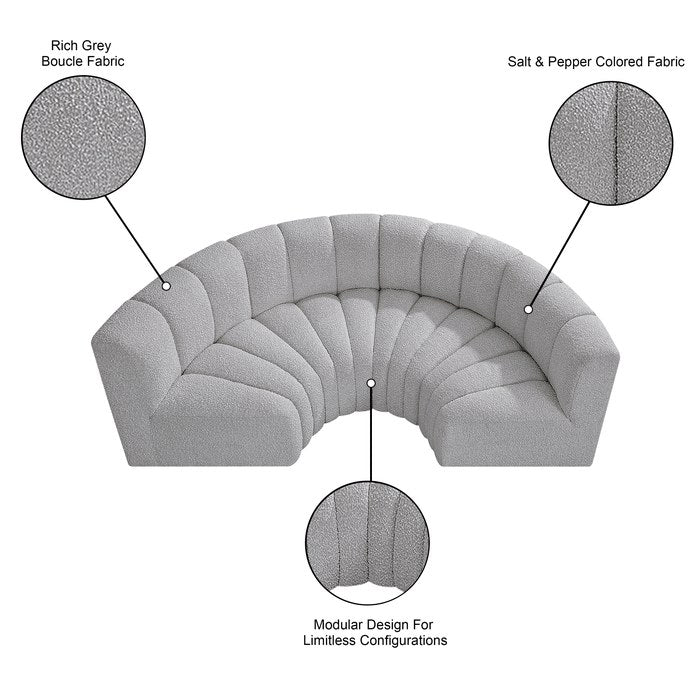 Meridian Furniture - Arc 88" Grey Boucle Fabric Upholstered 4pc. Sectional - 102Grey-S4C - GreatFurnitureDeal