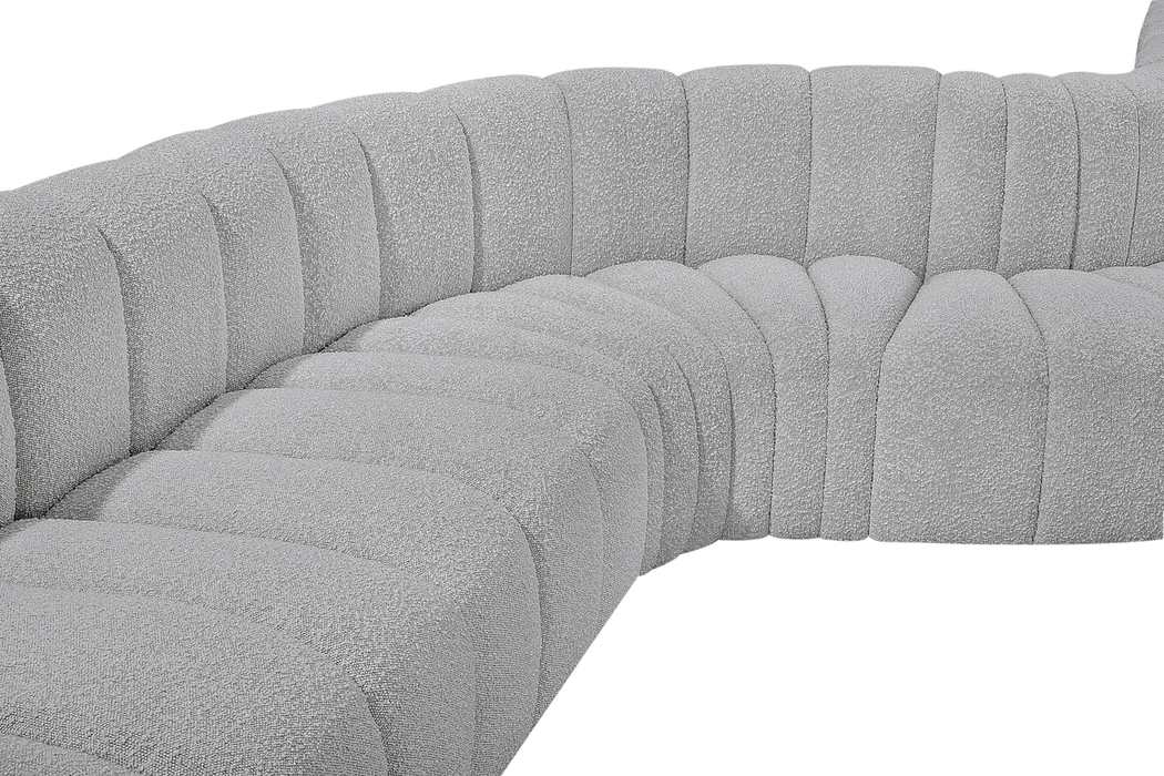 Meridian Furniture - Arc 170" Grey Boucle Fabric Upholstered 7pc. Sectional - 102Grey-S7C - GreatFurnitureDeal