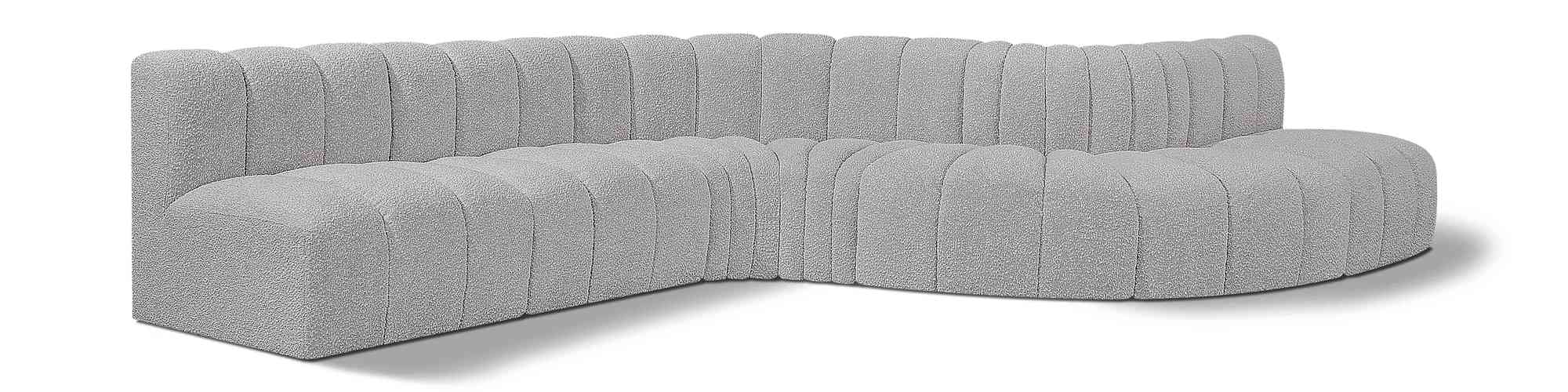 Meridian Furniture - Arc 170" Grey Boucle Fabric Upholstered 7pc. Sectional - 102Grey-S7C - GreatFurnitureDeal