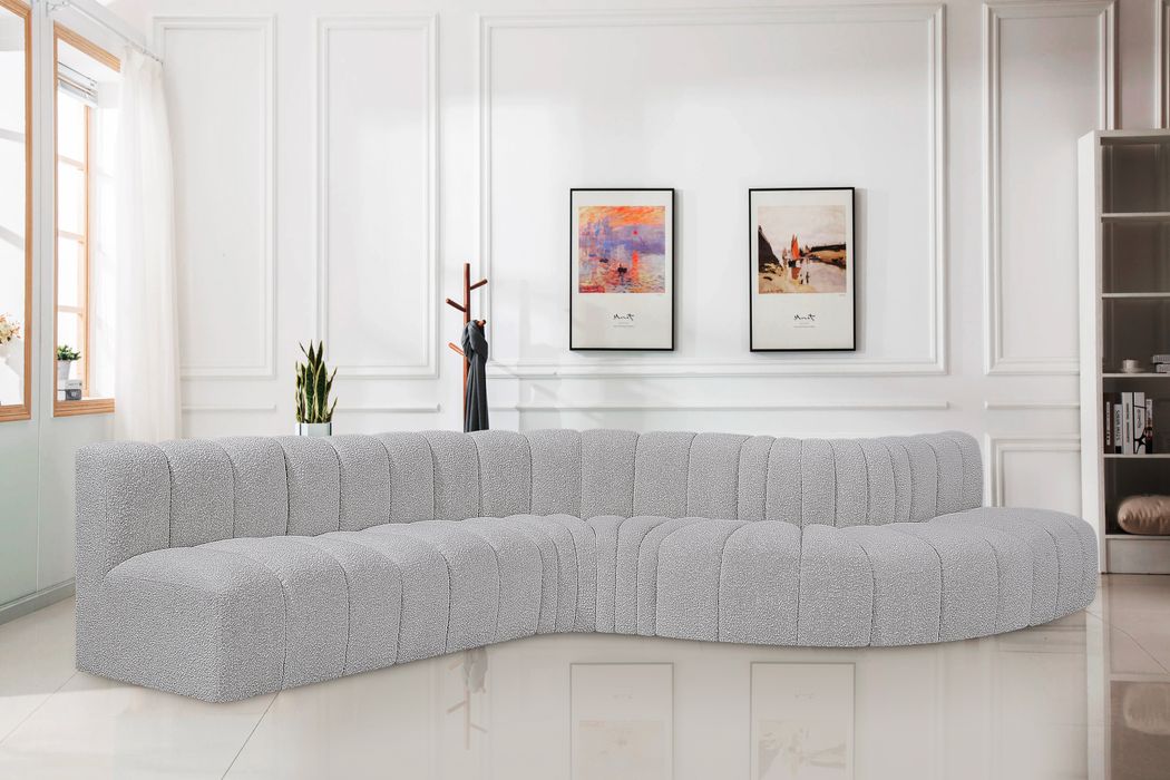Meridian Furniture - Arc 170" Grey Boucle Fabric Upholstered 7pc. Sectional - 102Grey-S7C - GreatFurnitureDeal