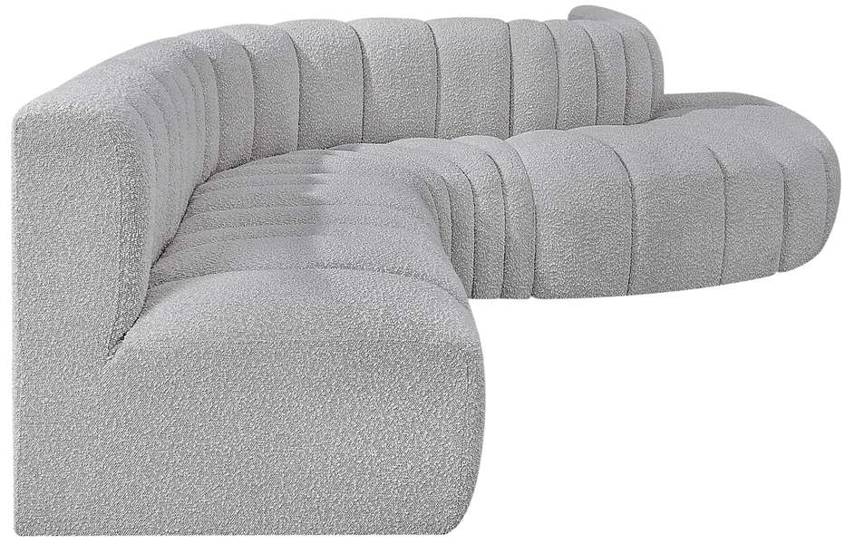 Meridian Furniture - Arc 170" Grey Boucle Fabric Upholstered 7pc. Sectional - 102Grey-S7C - GreatFurnitureDeal